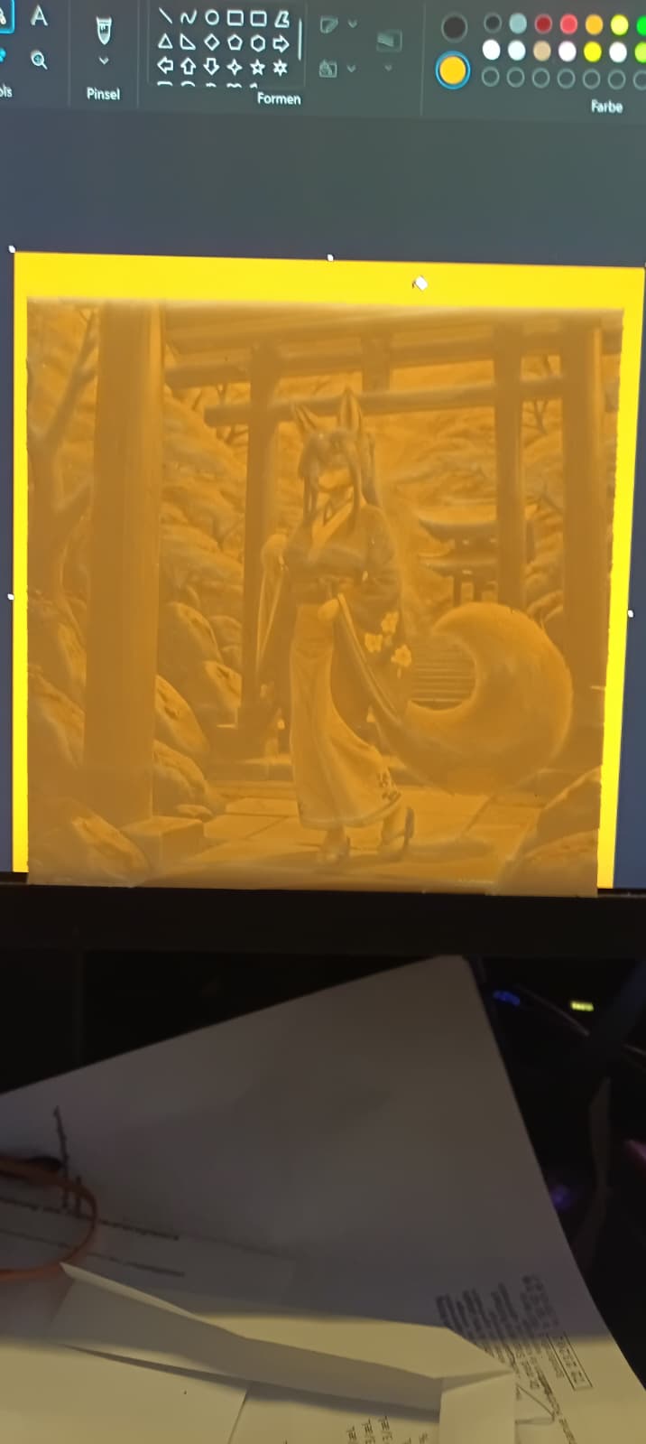 Lithophan vor warmem Licht